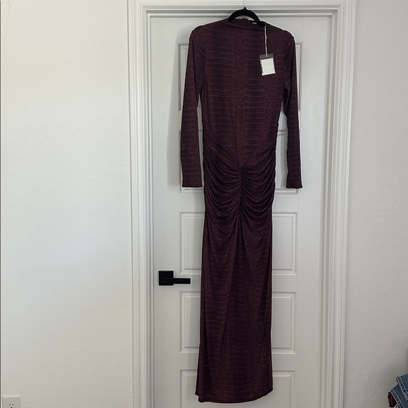 Snakeskin Print Long Sleeve Ruched Dress - Picture 7 of 10